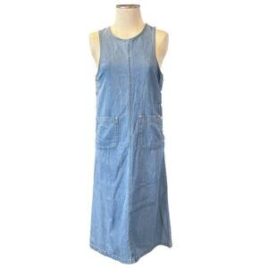 Sleeveless Denim Midi Overall Smock Dress – Women’s 4P – 100% Cotton